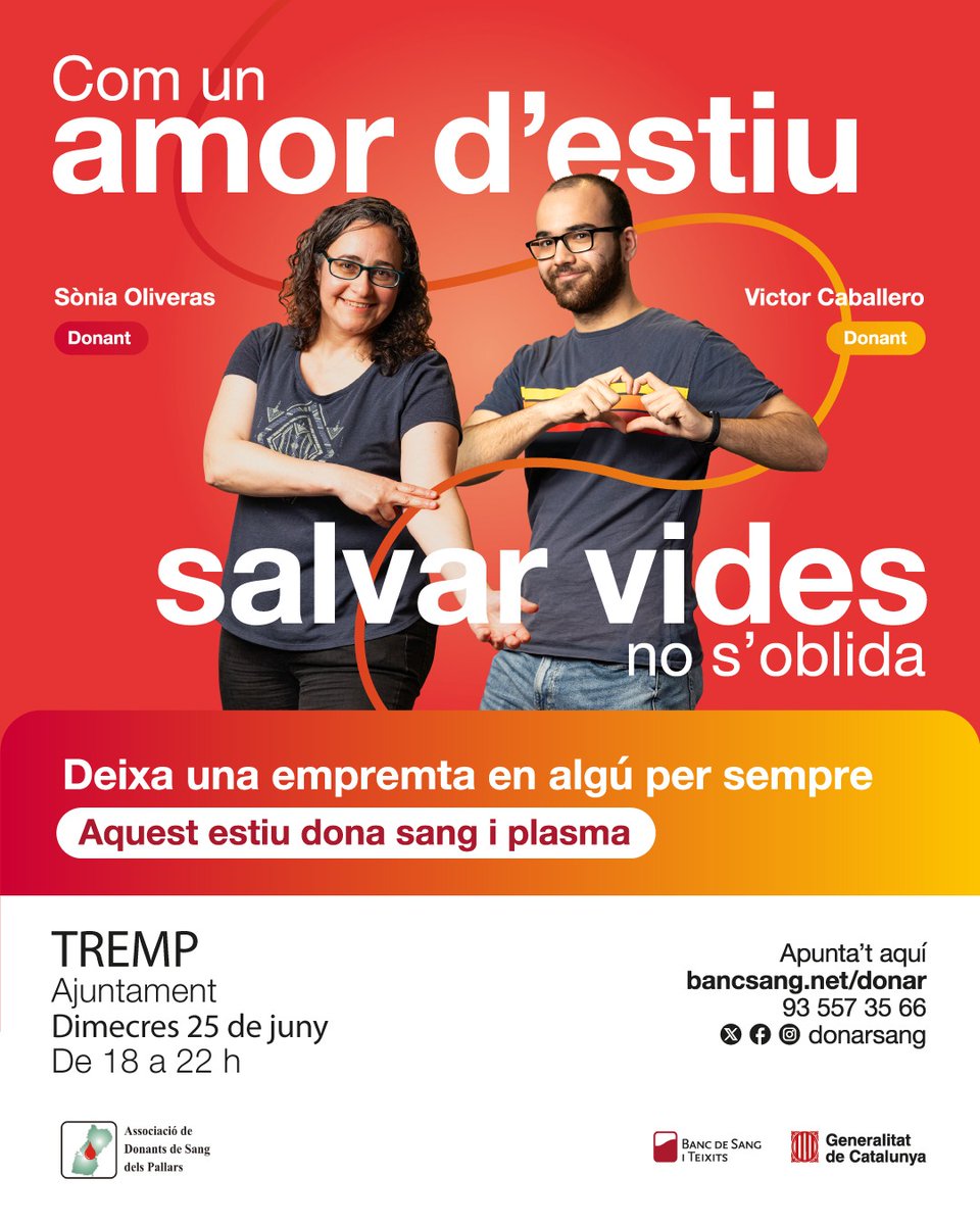 🩸 Campanya de Donació de Sang a Tremp!

El 25 de juny, de 18h a 22h, a la sala de plens de l’Ajuntament de Tremp dona sang i salva vides!

📋Apunta't aquí: bancsang.net/ca/donacions/s…