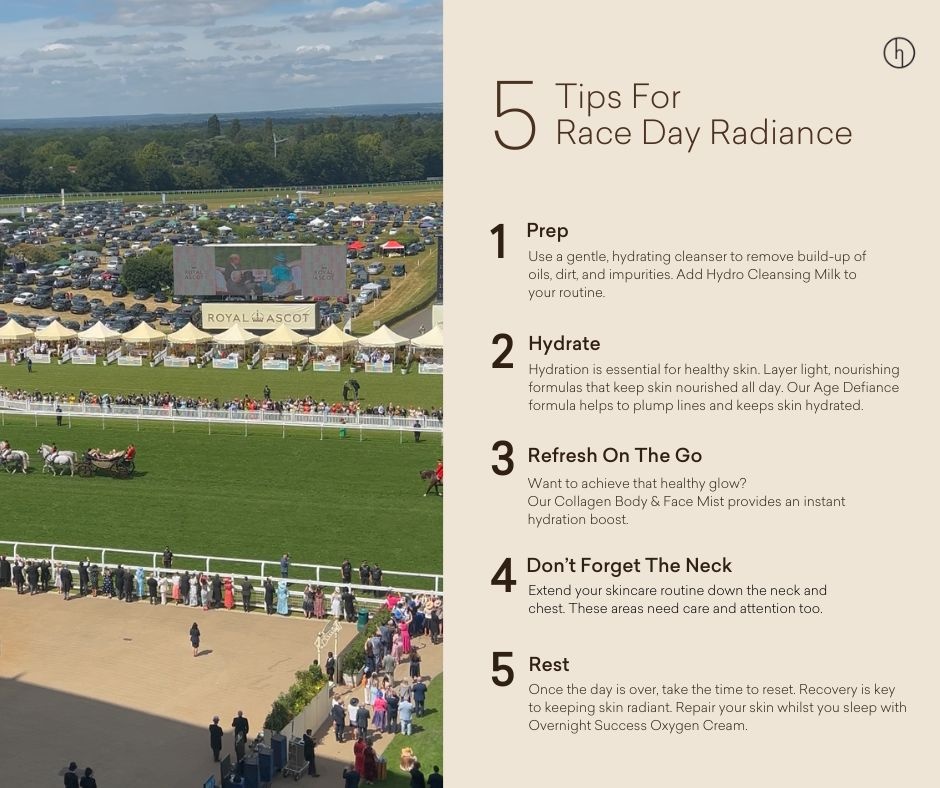 Heading to Royal Ascot this week? 👒

Our 5 skincare tips cover everything from prep to hydration and on-the-go glow, so your skin stays flawless all day long.

#HeavenSkincare #skincaretips #radiantskin #RoyalAscot #GlowingSkin