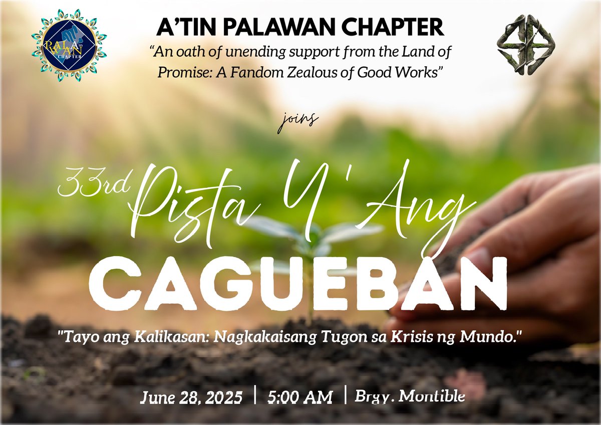 ATINPalawan's tweet photo. In celebration of Stell and Justin’s birthday, the A’TIN Palawan Chapter is joining in Puerto Princesa’s 33rd PISTA Y’ ANG CAGUEBAN, with the theme "Tayo ang Kalikasan: Nagkakaisang Tugon sa Krisis ng Mundo.". 🌎🌱 https://t.co/xaThY56Pzj