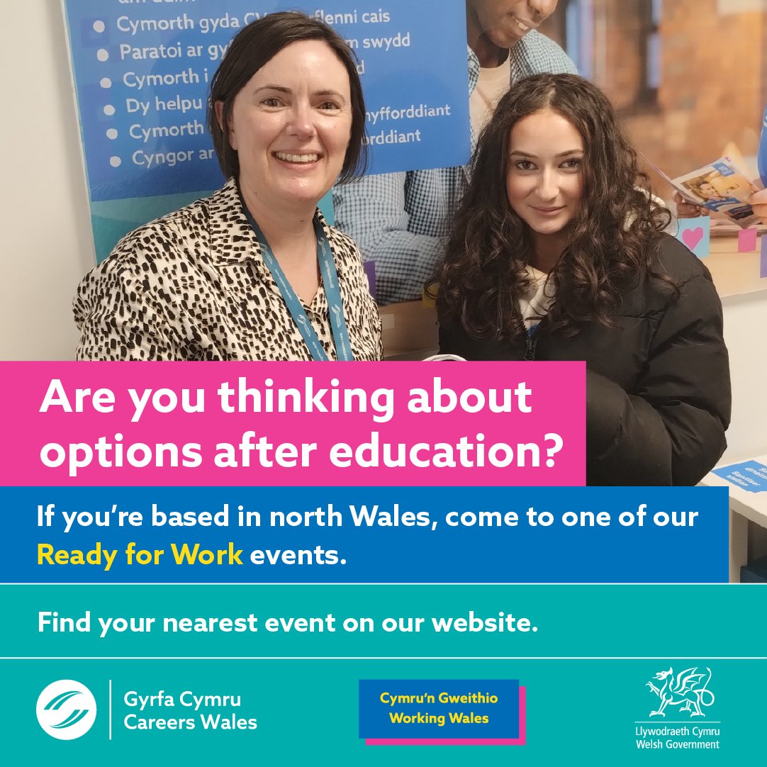 CareersWales's tweet image. Thinking about options outside education?

Join us at Ready for Work!
📍 North Wales Careers Centres
⏰ 3-6pm

🔹 CV support
🔹 Live vacancies
🔹 Interview tips

📅 Find your local event: careerswales.gov.wales/events

#ReadyForWork
