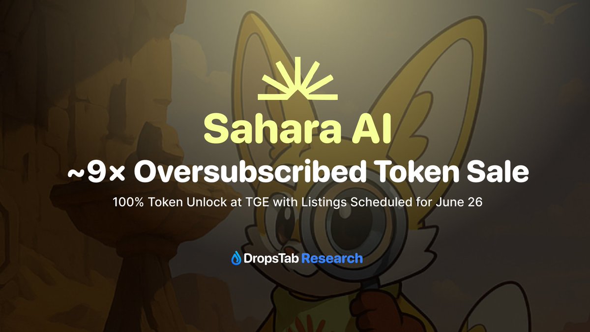 ⚡️ Sahara AI Token Sale Ignites AI Crypto Hype @SaharaLabsAI community  token sale exploded with nearly 9× oversubscription, backed by top VCs.  Only 1.42% of supply was sold at a $600M FDV,