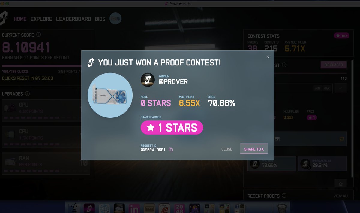 cryptossos's tweet photo. 😆😆😆
I just won 1 stars in the Succinct Stage 2 Proof Contest! Prove with us @SuccinctLabs #ProveWithUs https://t.co/X2JpwjUwdS