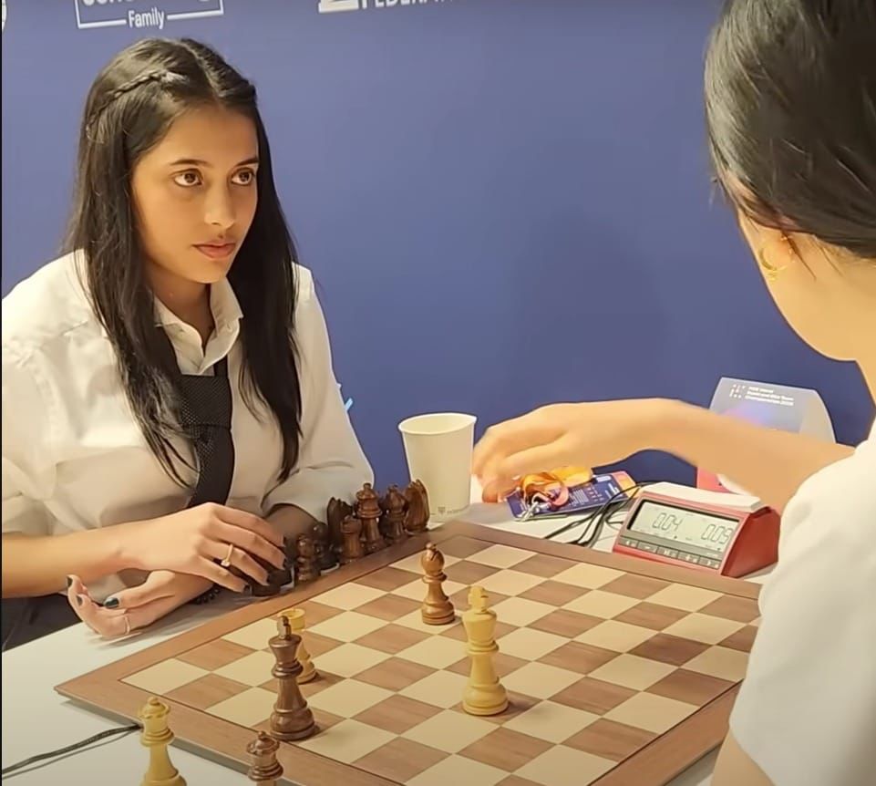 Praful Patel (@praful_patel) on Twitter photo A proud moment for Indian chess as <a href="/DivyaDeshmukh05/">Divya Deshmukh</a> defeats World No. 1 Hou Yifan in the Blitz semifinal at the World Team Blitz Championships in London.
Her brilliant performance reflects true dedication and skill. India celebrates this remarkable victory. Keep shining, Divya. A proud moment for Indian chess as <a href="/DivyaDeshmukh05/">Divya Deshmukh</a> defeats World No. 1 Hou Yifan in the Blitz semifinal at the World Team Blitz Championships in London.
Her brilliant performance reflects true dedication and skill. India celebrates this remarkable victory. Keep shining, Divya.