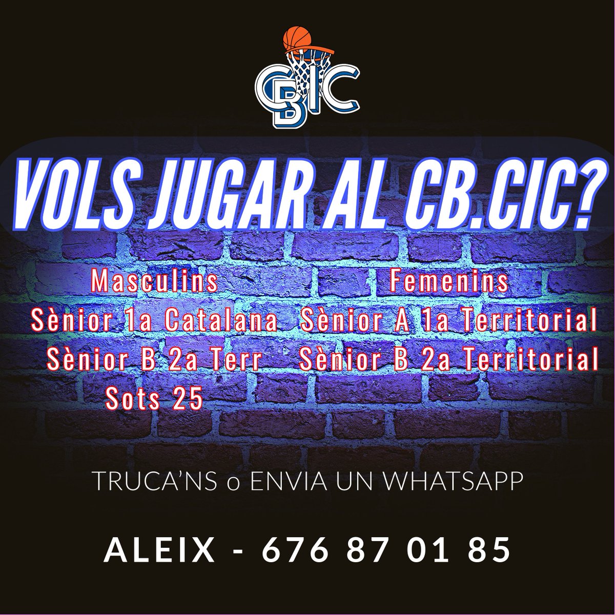 ClubBasquetCIC's tweet photo. 📢 Vols jugar al CB. CIC? 

Vine i gaudeix de la nostra gran família!  

📞 ALEIX 679 87 01 85 
 
A què esteu esperant?  

🔵⚪🔵⚪🔵⚪🔵⚪🔵  #Ciquers #EndavantCBCICCampió #bluedevils https://t.co/8zzVh7q6Er