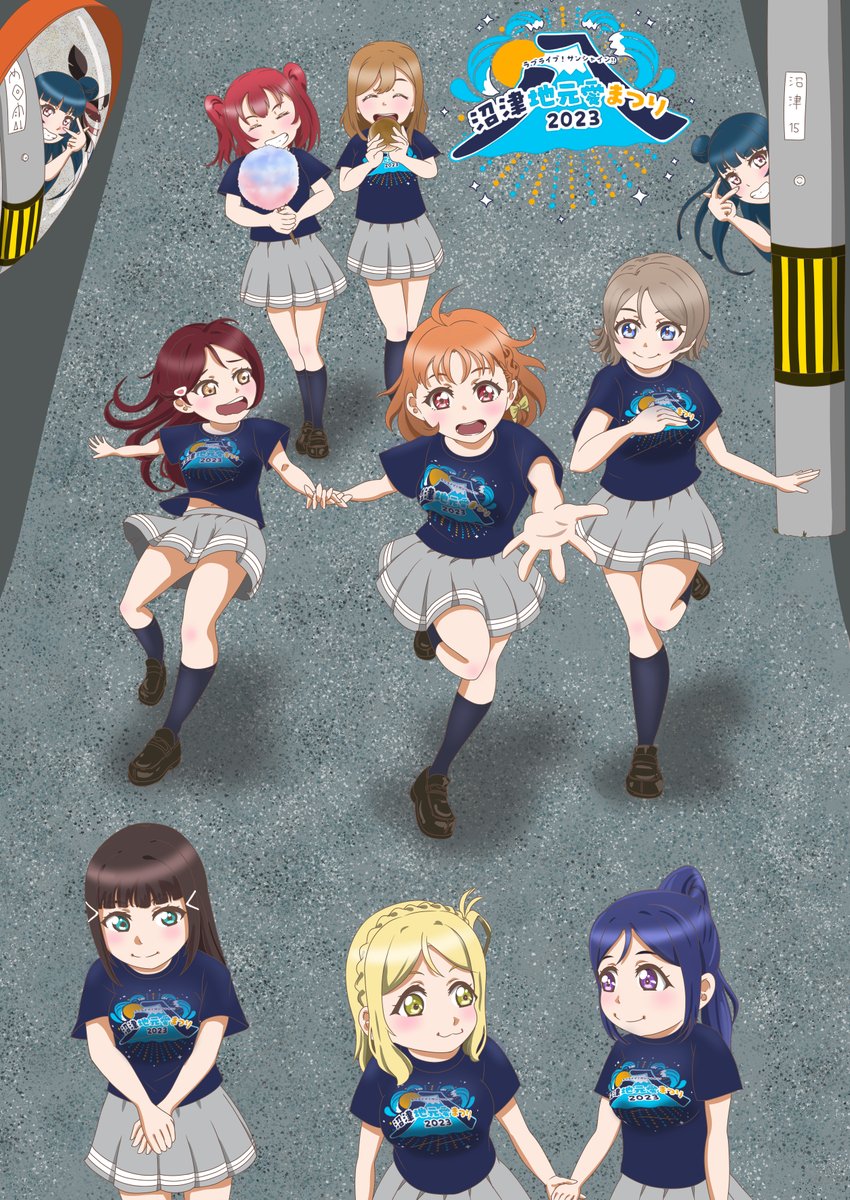 国木田花丸 ,黒澤ダイヤ ,黒澤ルビィ ,松浦果南 ,小原鞠莉 ,桜内梨子 ,高海千歌 ,津島善子 ,渡辺曜 「おつかれさま 今日はお終い ほんと皆さん体調崩さないようにね #Aqours」|サニサニ屋ファクトリーのイラスト