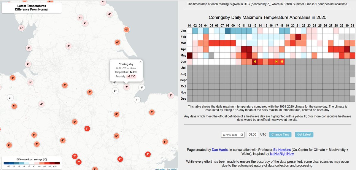 RoostWeather's tweet photo. #Coningsby currently on 2 consecutive #heatwave days (denoted by the yellow H) - a third today would make it an official heatwave at this site.
@ed_hawkins https://t.co/VPPjCy7nUM https://t.co/amyzgOrqI7