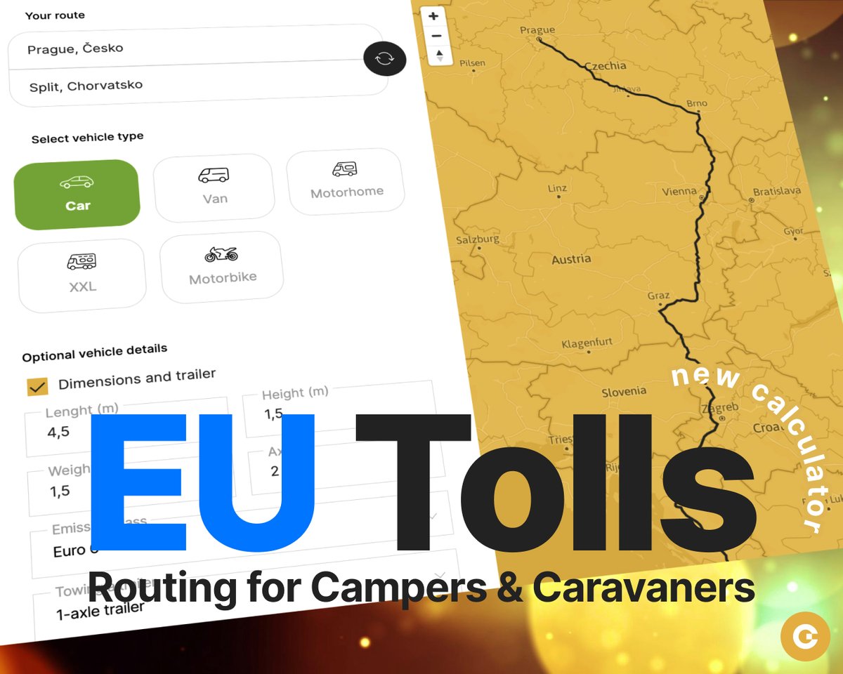 Camperguru Europe Toll Calculator! 
➡️ camperguru.com/europe-toll-ca…

🇪🇺 Planning your route can save you money, especially on #tolls in Europe. 
🖊️ Calculate your route and share your feedback!
♾️ For unlimited routings, consider our Premium+ membership!