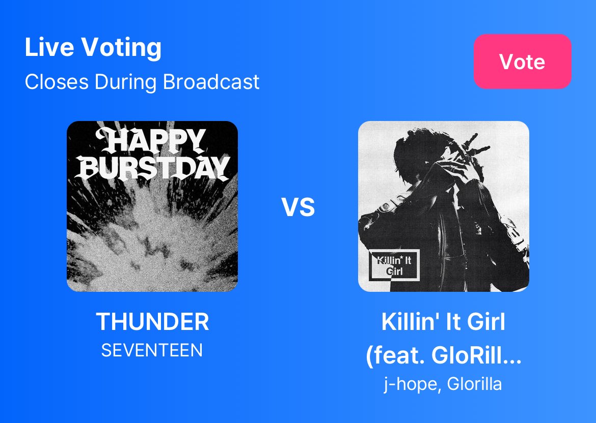[𝗠𝗡𝗘𝗧 𝘅 𝗠𝗖𝗢𝗨𝗡𝗧𝗗𝗢𝗪𝗡 - 𝗟𝗜𝗩𝗘 𝗩𝗢𝗧𝗜𝗡𝗚]

M COUNTDOWN Live voting is now OPEN! 

Vote for SEVENTEEN’s ‘Thunder’⚡️

⏰ : 45 mins - 1 hour ONLY 
🎯 : WIN with a BIG gap 🚨
🗳️ : 5 votes per account/device only
🔗 : mnetplus.onelink.me/TRa8/25daj137?…