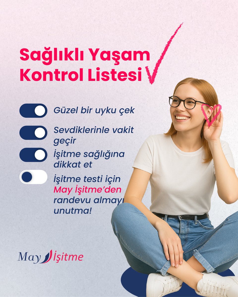 Sağlıklı Yaşam Kontrol Listesi senin için hazır!
✅ İyi bir uyku
✅ Sevdiklerinle kaliteli zaman
✅ Kendine iyi bakmak
❗️ Ve işitme sağlığını ihmal etmemek!
Kulak sağlığın da hayat kalitenin bir parçası.
📞 May İşitme’den randevunu al, işitme testini = 444 9 629 #mayişitme