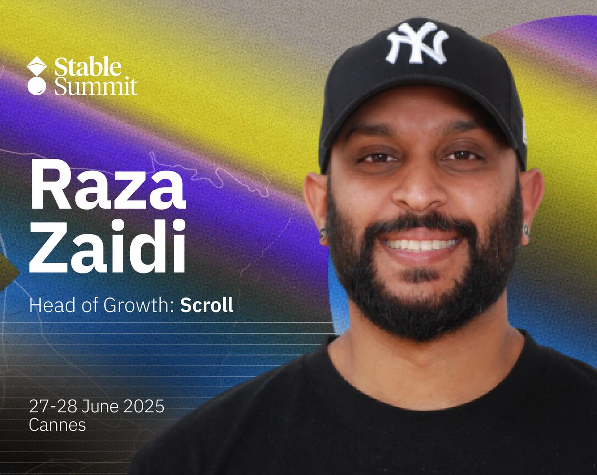 🗣️ <a href="/razacodes/">Raza</a>, Head of Growth, <a href="/Scroll_ZKP/">Scroll</a>

Raza will speak on why the next billion users need stablecoins over volatility, and how scaling infrastructure can support everyday financial use.

Catch the adoption perspective at Stable Summit.

📍 Cannes
📅 27-28 June