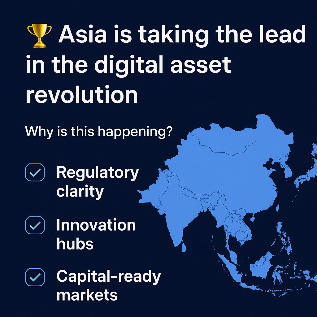 Asia is taking the lead in RWA Tokenization revolution:

Here's why this is happening→

1️⃣ Regulator charity:

Unlike the fragmented or adversarial stance in some Western markets, hubs like Singapore ,Hong Kong, and UAE  are proactively shaping clear, forward-thinking frameworks