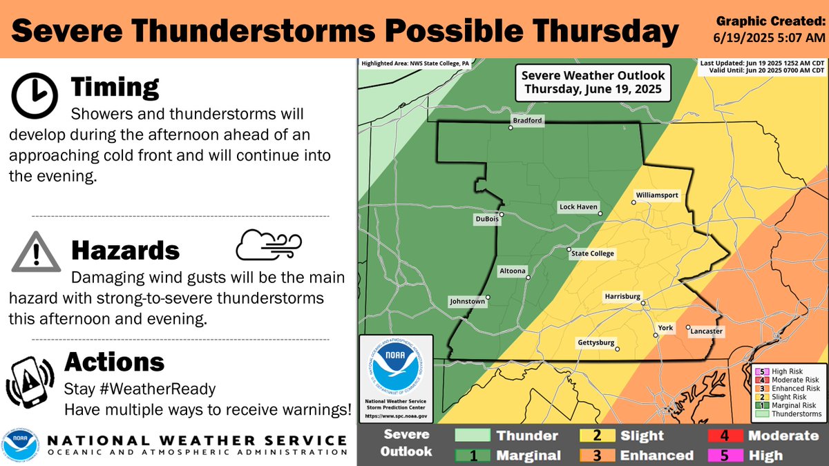 Thunderstorms will develop this afternoon and evening, some of which may be strong to severe. The main threat with these storms will be damaging wind gusts. #PAwx