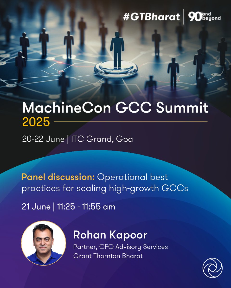 GrantThorntonIN's tweet image. We are the Silver Sponsor of the MachineCon GCC Summit 2025, India’s flagship residential conference for Global Capability Centre (GCC) leaders. 

Know more about the event: brnw.ch/21wTjc1

Explore our GCC services: brnw.ch/21wTjc2

#MachineCon2025 #GCCs