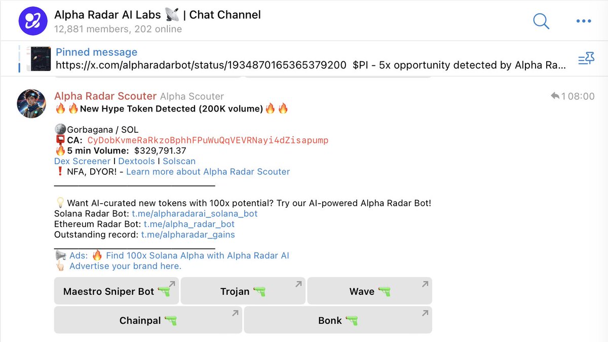 $GOR is a 10m runner today 🚀

Join Alpha Radar's community to learn about the latest trendy new token on Solana and buy with your favorite buybot instantly, ahead of the market! 

Chat: t.me/alpharadarbot_…

#solana #AI #gorbagana $ARBOT