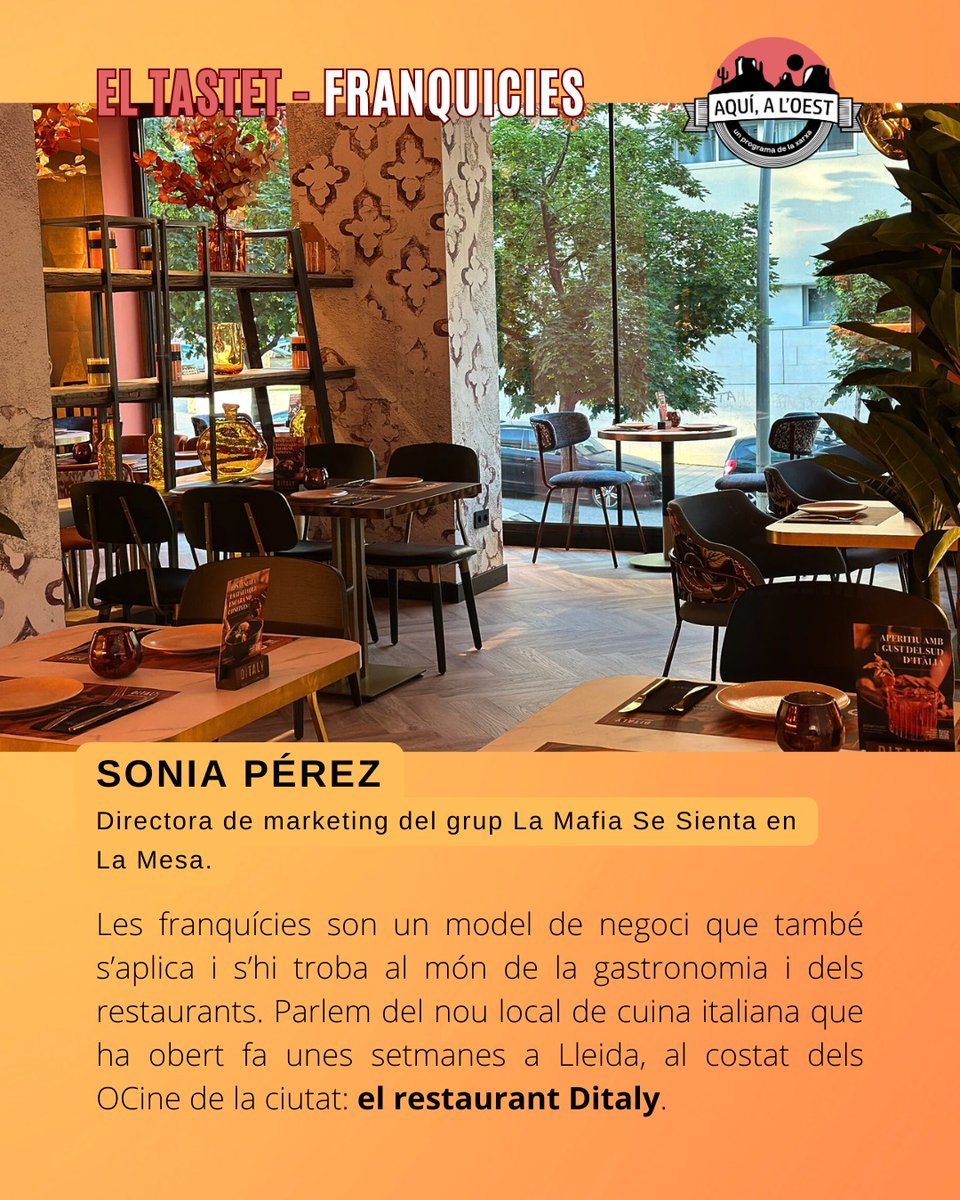 Parlem amb la Sonia del nou restaurant Ditaly, que ha obert a la ciutat de Lleida fa unes setmanes! Repassem la seva oferta i també el model de negoci al qual pertany: les franquícies. 

radiorossello.cat/programs/aqui-…