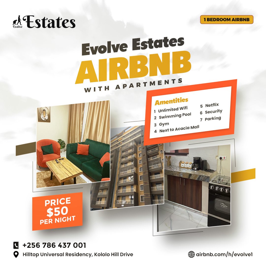 EvolveBros's tweet photo. ✨Wake up in style at Evolve stays!

Are you in Kampala for business or leisure, our fully serviced Airbnb in Kololo gives you hotel comfort with the warmth of home.

For $50 (UGX 185k) per night, Evolve &amp; Enjoy your stay!🔥

🛎️ Book now at https://t.co/ugOeLkJEF4
#EvolveStays https://t.co/mzcC0BPtit