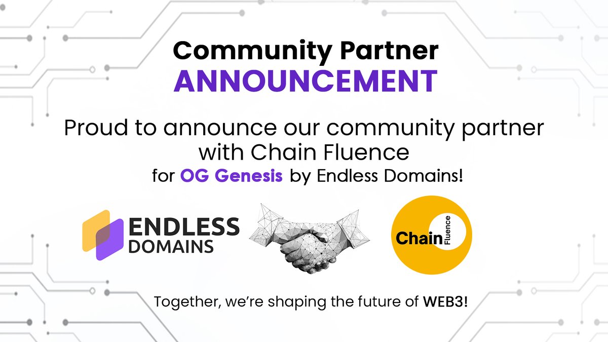 EndlessDomains (@endlessdomains) on Twitter photo ๐ค Proud to partner with <a href="/chainfluence_1/">Chainfluence</a> for OG Genesis by <a href="/endlessdomains/">EndlessDomains</a>!
ChainFluence is where the future of business meets the blockchain revolution, simplifying Web3, and decentralized innovation for startups, investors, and professionals. Join their community to decode ๐ค Proud to partner with <a href="/chainfluence_1/">Chainfluence</a> for OG Genesis by <a href="/endlessdomains/">EndlessDomains</a>!
ChainFluence is where the future of business meets the blockchain revolution, simplifying Web3, and decentralized innovation for startups, investors, and professionals. Join their community to decode
