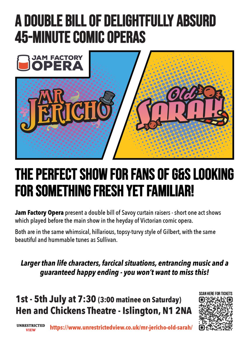 pubtheatres1's tweet photo. #ComicOpera MR JERICHO & OLD SARAH at @TheHenChickens Islington 1 - 5 July
A double bill of equally absurd and sublime 45 minute comic operas.ย Full of larger than life characters, hummable music, farcical situations & the obligatory happy ending.
Tix https://t.co/Y5aNrBUqQC https://t.co/F9pjisxcP0