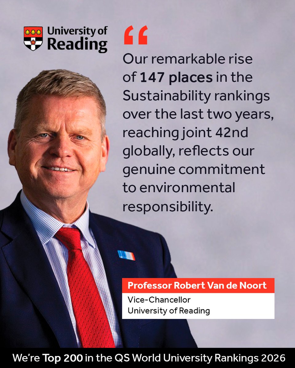 Uni of Reading (@uniofreading) on Twitter photo The University has again placed among the world’s top 200 universities in the QS @WorldUniRanking 2026.
Published today, the rankings place <a href="/UniofReading/">Uni of Reading</a> 194th in the world & 27th in the UK + there is growth to celebrate within the ranking.
Learn what: rdg.ac/3HIhX4V The University has again placed among the world’s top 200 universities in the QS @WorldUniRanking 2026.
Published today, the rankings place <a href="/UniofReading/">Uni of Reading</a> 194th in the world & 27th in the UK + there is growth to celebrate within the ranking.
Learn what: rdg.ac/3HIhX4V