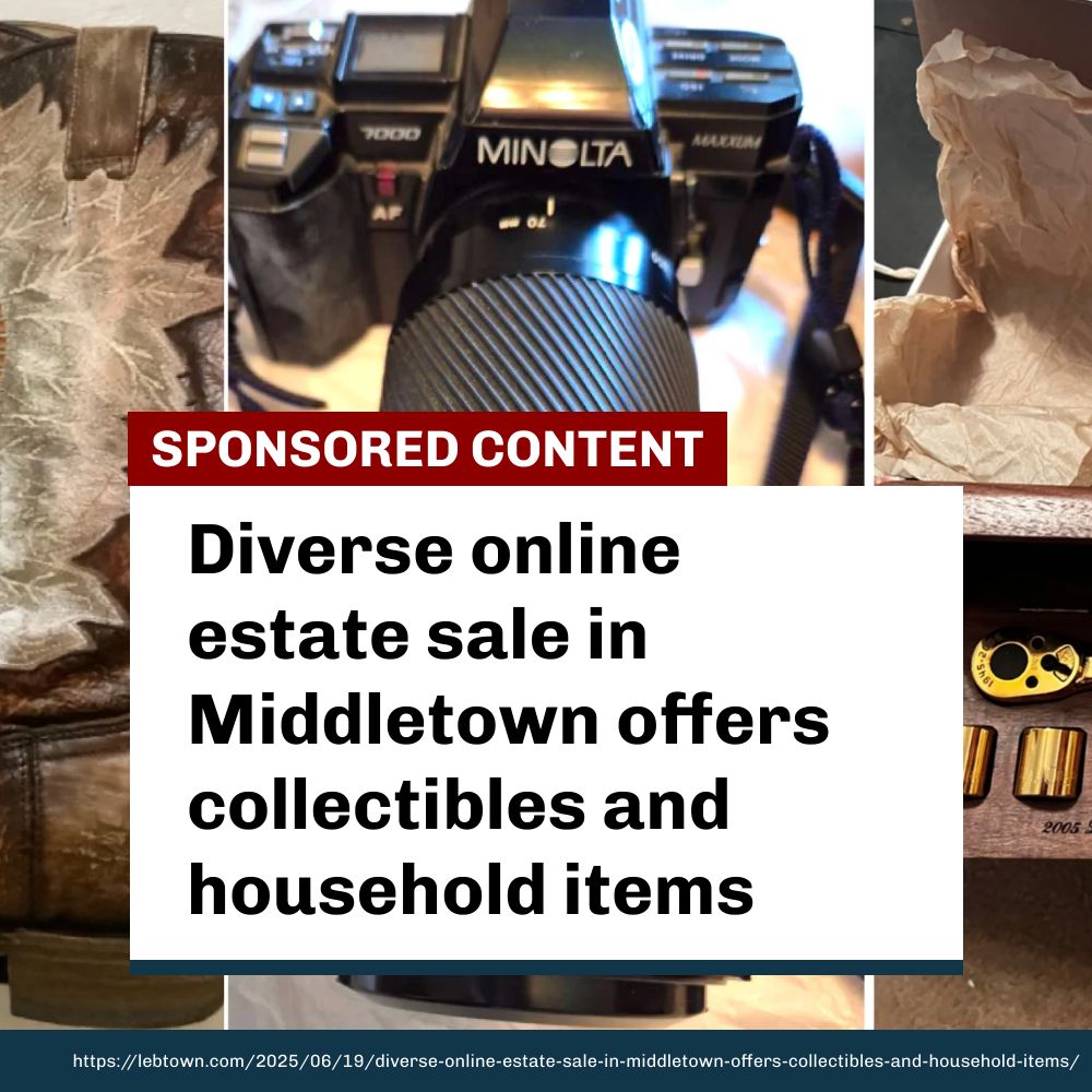 An online estate auction organized by Caring Transitions of Hershey &amp; Lebanon PA features tools, collectibles, Christmas decorations, and household goods, with all items starting at $1 bids. lebtown.com/2025/06/19/div…