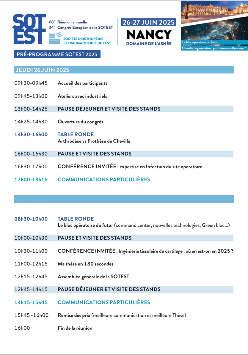 🚨 #SOTEST2025 : Participez à la 68e réunion annuelle de la #SOTEST !
📆 26-27 Juin 2025 📍 Domaine de l’Asnée - Nancy

Inscription 👉 sotest.org/congres-de-la-…
Programme 👇