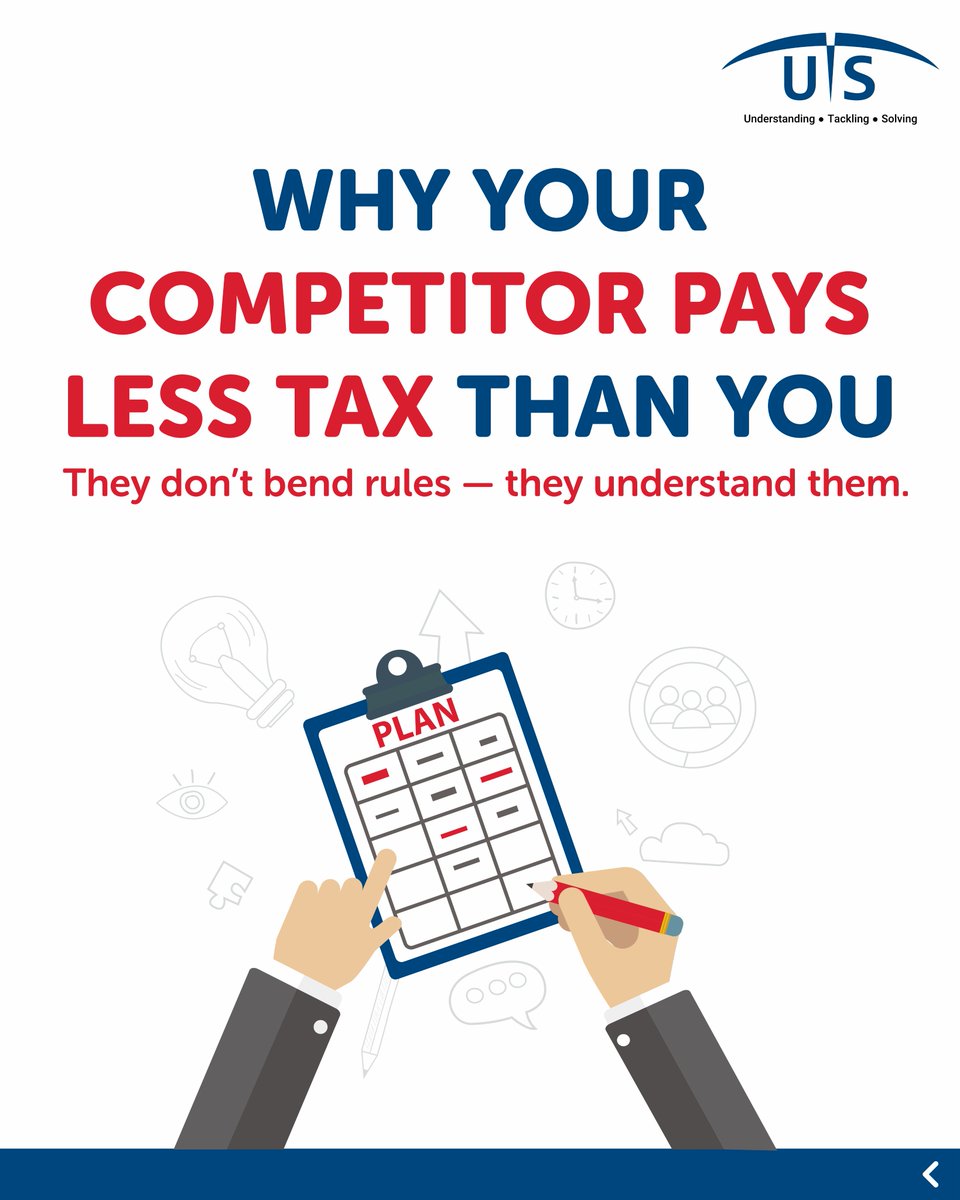 UTS_Consulting's tweet photo. Why does your competitor pay less tax?
Not because they cheat — they just plan smarter.
💼 Strategic depreciation
💸 GST optimisation
🧾 Employee benefits
📩 Talk to UTSCS. Pay less, grow more.
#SmartCompliance #TaxPlanning #SMEIndia #UTSCS #businessgrowthtips https://t.co/g1gUE8Fhgj