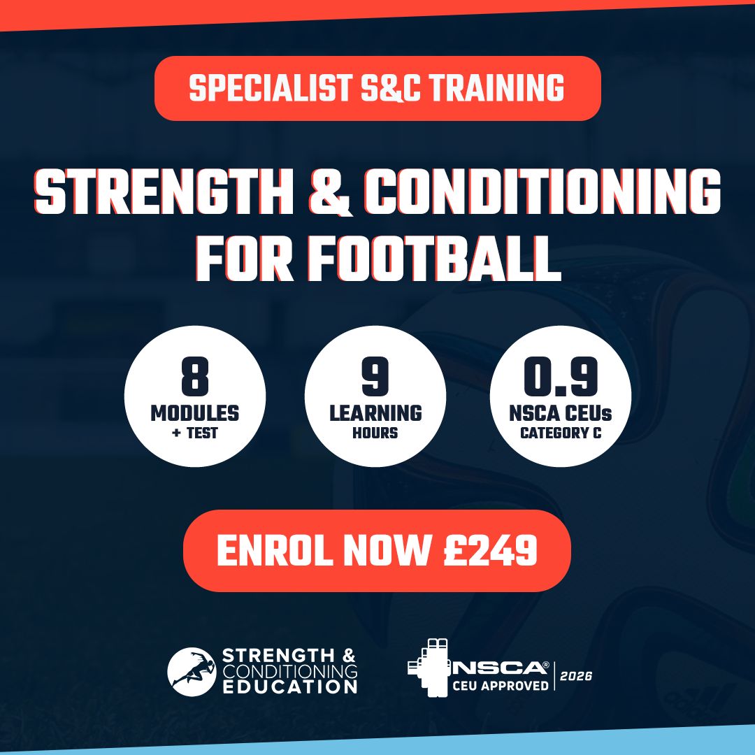 Our NSCA-approved Strength and Conditioning for Football course is now live and open for enrolment.

Enrol now for just £249 – bit.ly/4nnMF3A