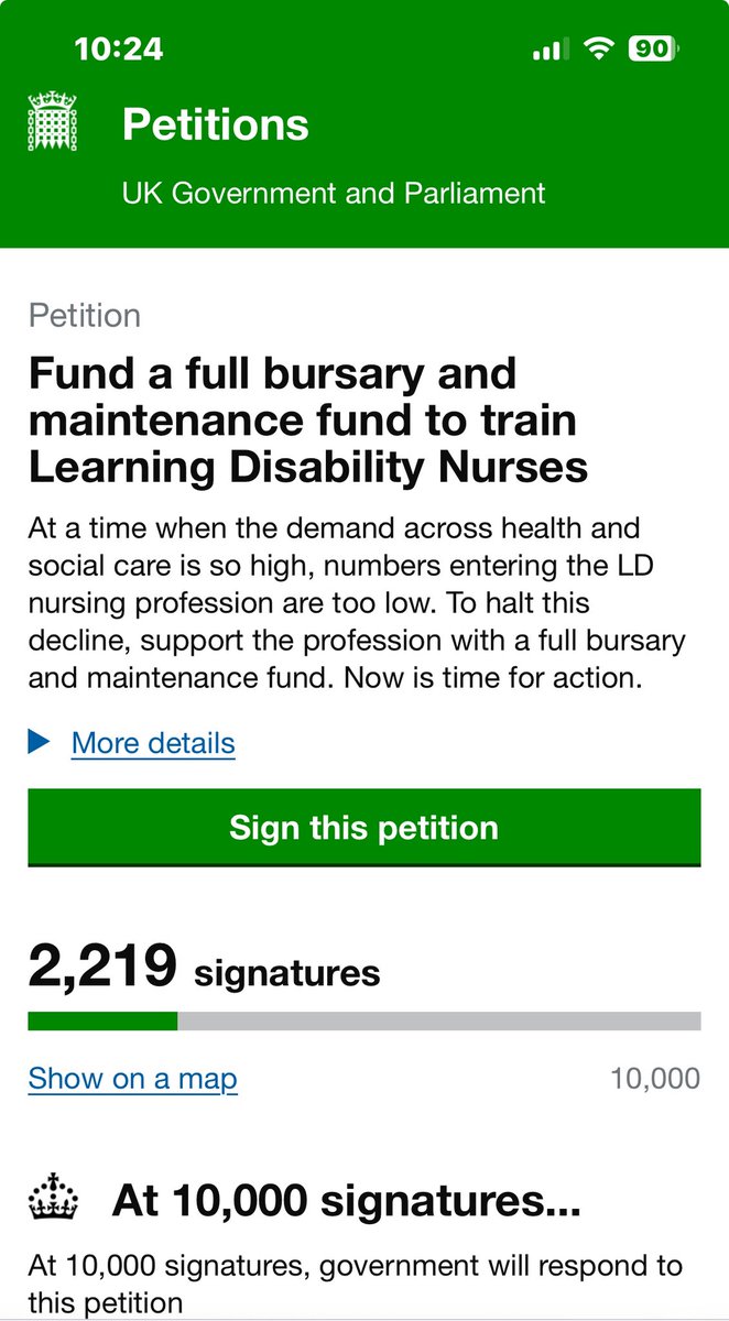 At 10,000 signatures the government has to respond to the threat that beyond 2028 no LD Nurses will be trained!! Please sign and share anyone can sign 🙏🙏
petition.parliament.uk/petitions/7158…