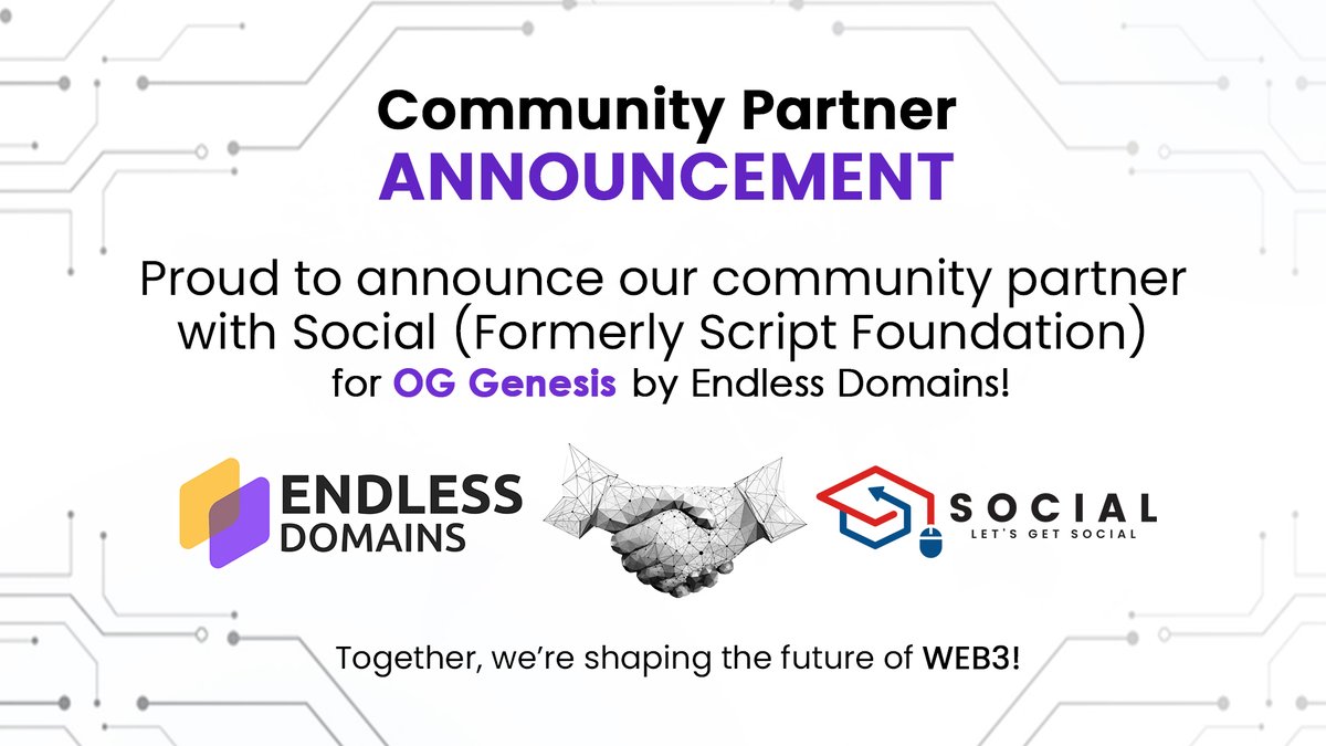 endlessdomains's tweet photo. 🤝 Proud to partner with #Social for OG Genesis by @endlessdomains!

Social is an open-source, Web3 community dedicated to fostering collaboration, innovation, and growth in the decentralized space.

Excited to see the creativity they bring to OG Genesis!

#OGGenesis #EndlessDomains #Web3 #CommunityPartner