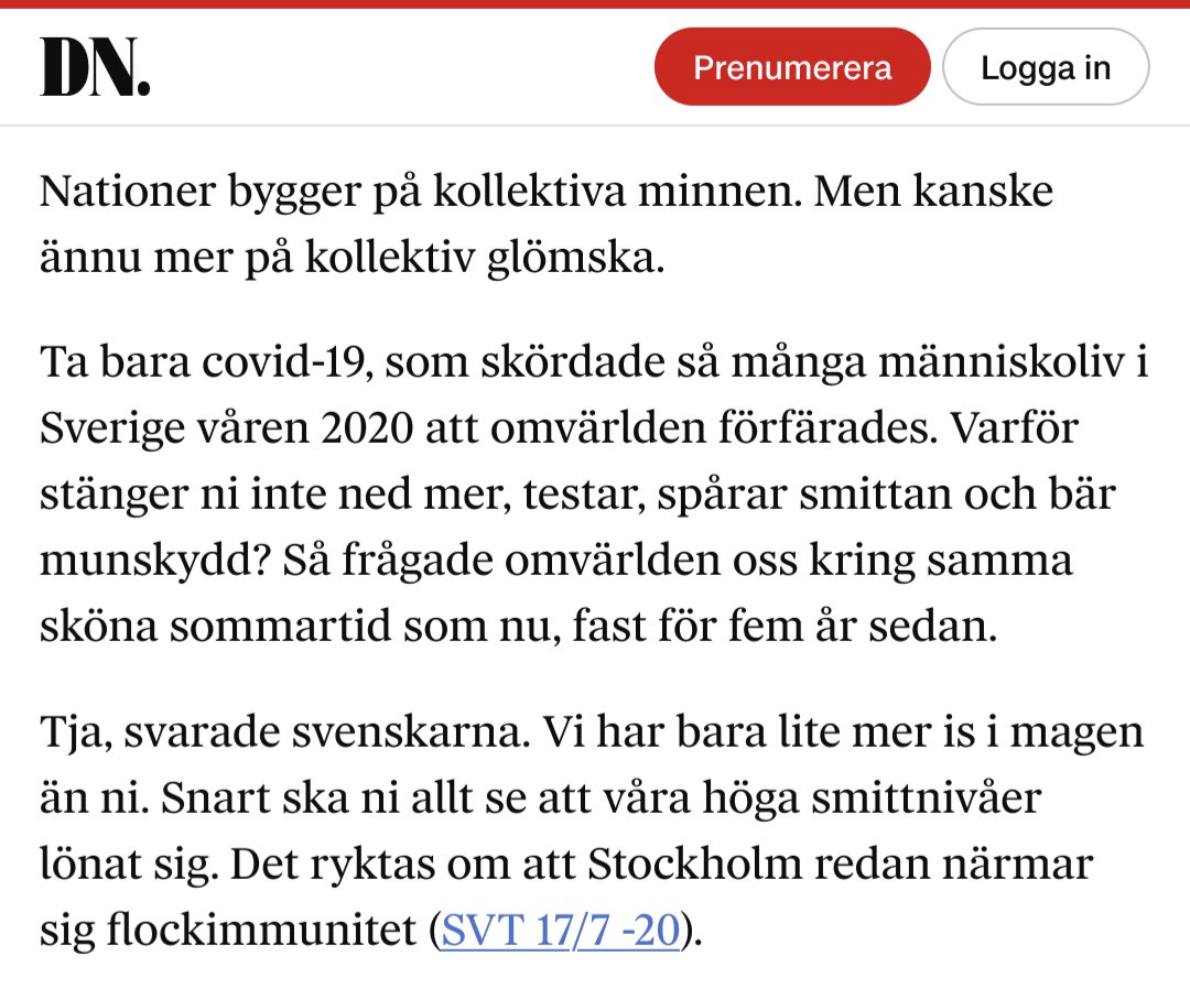 Gina Gustavsson påminner oss idag på ledarplats i DN om hur vi misskötte pandemin när den kom 👏👏👏👏
Starkt av Gustavsson och bra av DN. Ledarplats, inte insändare.