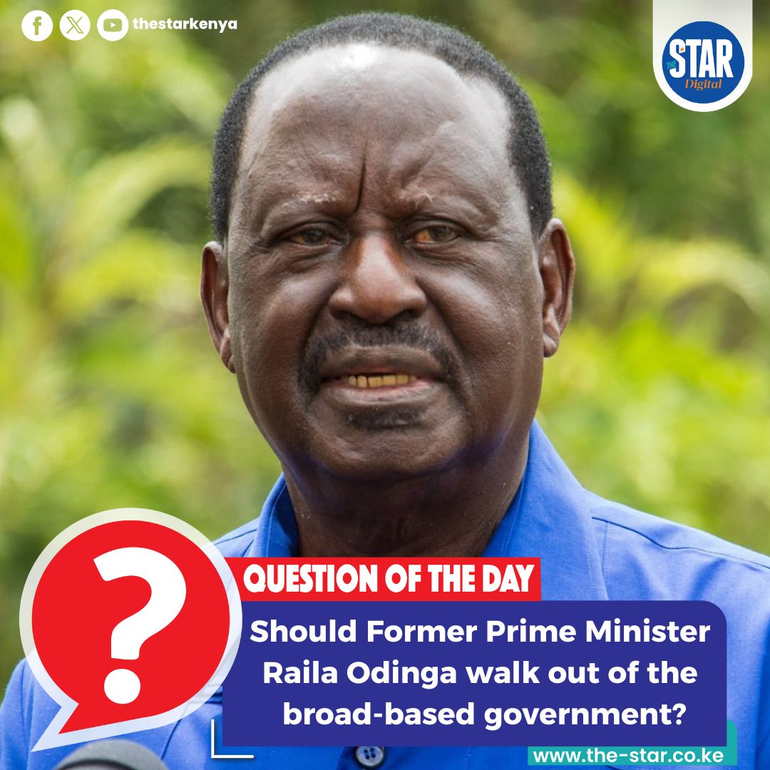 TheStarKenya's tweet image. Should Former Prime Minister Raila Odinga walk out of the broad-based government?
#starkenyanews