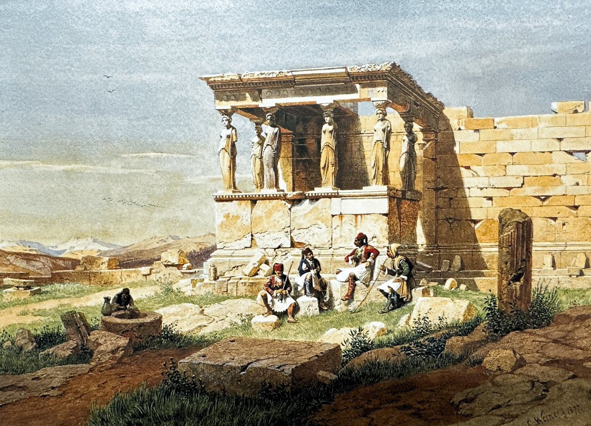 jimmellas's tweet photo. The Prostasis (portico) of the Caryatids on the Erechtheion - water colour by Carl Friedrich Heinrich Werner a German watercolor painter (1877) - Benaki Museum Athens
#reunitethecaryatids #acropolis #caryatids #erechtheion #reunitetheparthenon @acropolis_the @cultureGR https://t.co/LTZ4GTLSd4