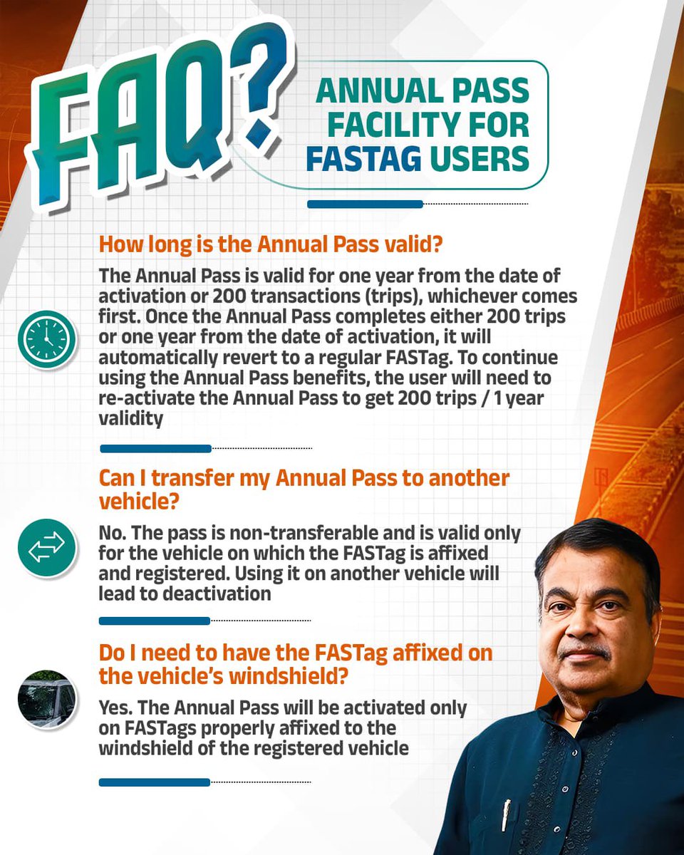 OfficeOfNG's tweet photo. 🛣️ FASTag Annual Pass Scheme - FAQS

#FASTagBasedAnnualPass #FAQS #PragatiKaHighway #FASTagUpdate #FASTag https://t.co/UHuz0HffZW