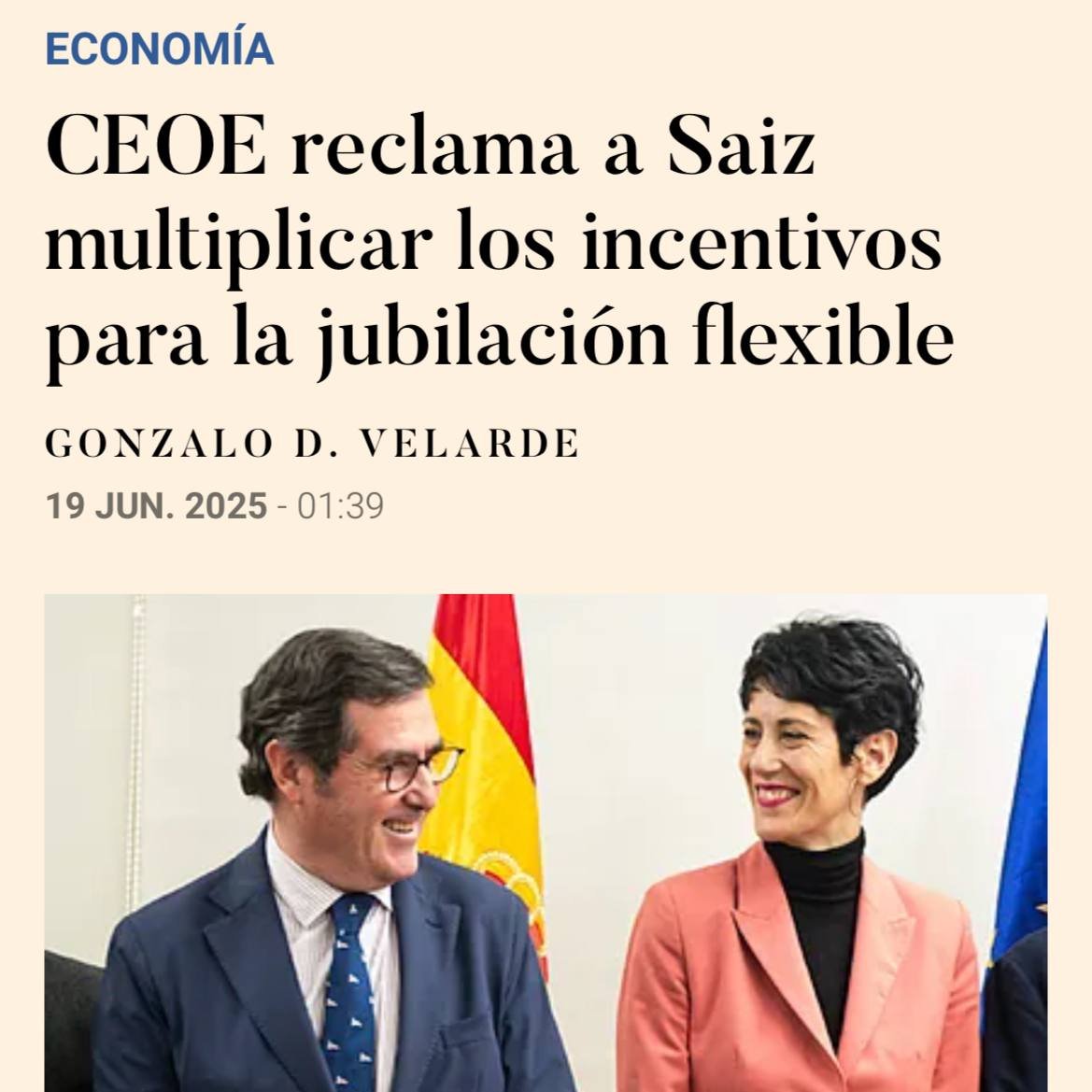La CEOE no quiere que te jubiles. Quiere que vuelvas al curro a los 67 años y trabajes un 80% de jornada. Jubilación flexible, lo llaman.

Lo de exprimirte hasta el último aliento, mejor lo dejamos para la letra pequeña.