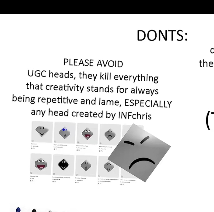 Voxelates's tweet photo. i don't appreciate you slandering my name and making me look like a money-hungry corporate monster "iozeon." you can tell people to use other dynamic heads without having to put me down and shit talk mine, saying that i "mass produce slop for robux" https://t.co/I1N6LSAlE5