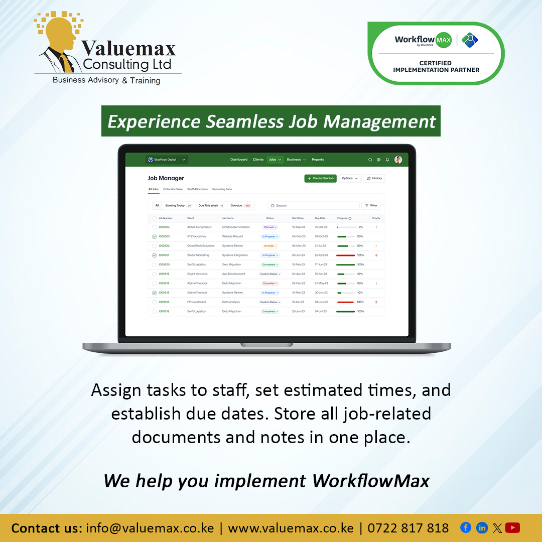 Valuemaxnairobi's tweet image. Too many tabs. Too many updates lost in emails.
Job management shouldn't feel like a rescue mission.
With WorkFlowMax, you can:
✅ Assign tasks
✅ Set deadlines
✅ Track progress
✅ Keep all notes & files in one place
We help you implement it right.
#WorkflowMax #Valuemax