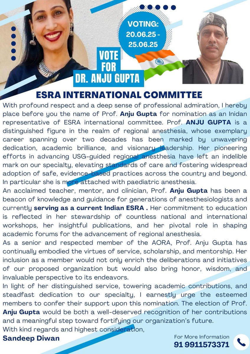 Anju Gupta (@anjugup40734644) on Twitter photo Immensely grateful to <a href="/Sdiwan14Diwan/">sandeep diwan</a> sir for giving credence to my candidature and my work over the years!
Indian ESRA members choose me as your voice in ESRA and I commit to remain approachable to all for smallest queries and issues. Voting starts tomorrow 🙏🙏 Immensely grateful to <a href="/Sdiwan14Diwan/">sandeep diwan</a> sir for giving credence to my candidature and my work over the years!
Indian ESRA members choose me as your voice in ESRA and I commit to remain approachable to all for smallest queries and issues. Voting starts tomorrow 🙏🙏