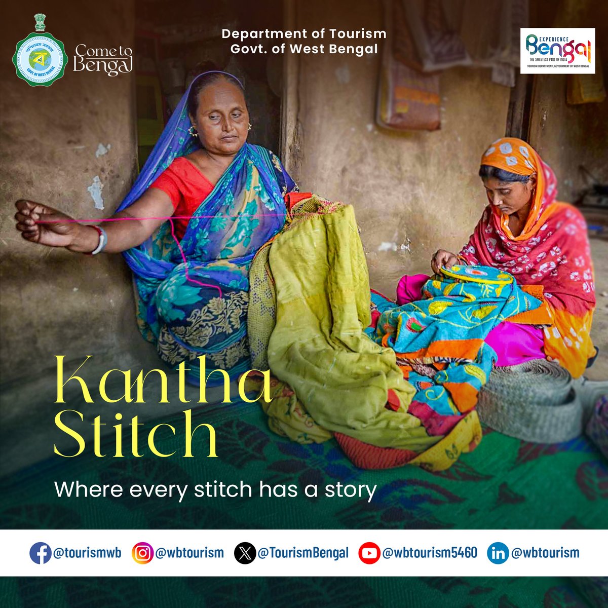 TourismBengal's tweet image. Kantha Stitch, one of Bengal’s most cherished textile traditions, is a centuries-old form of hand-stitched patchwork embroidery that traces its origins back to the pre-Vedic period.

#Kantha #BengalStitch #Textile #MadeInBengal #WestBengal #WestBengalTourism #ExperienceBengal