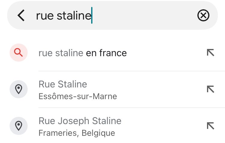 Dites les amis, quand est-ce qu’on renomme les rues qui portent le nom de pourritures communistes ?

Les rues Lénine, Trotski, Marx… il y a même une rue Staline à Essômes-sur-Marne 😑