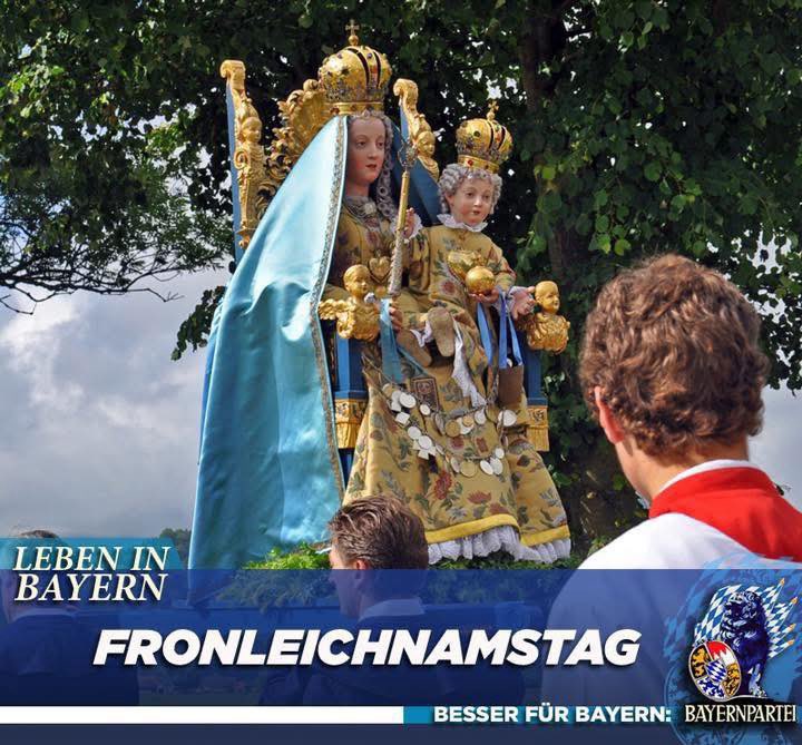 #LebenInBayern:
🔹
#Fronleichnam wird in vielen Regionen Bayerns mit großen Festumzügen gefeiert.
🔹
#CorpusChristi 
#Antlass
#Prozession