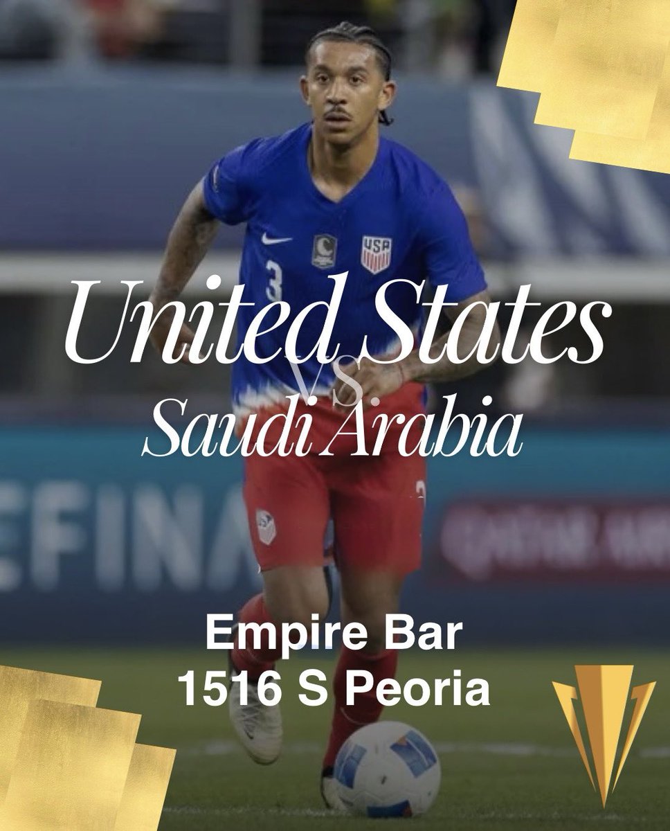 AOTulsa's tweet photo. 🇺🇸 WATCH PARTY: USMNT vs. Saudi Arabia 🇸🇦

📅 Thursday, June 19
🕗 Kickoff at 8:15 PM
📍 @EmpireBarTulsa 

🍻 $4 Michelob Ultra (drafts &amp; bottles)
🥃 $6 pre-mixed shots (benefits the American Outlaws-Tulsa!)

Bring your squad. Rep the USA. Let’s keep the wins coming! https://t.co/kXC9wHjVDk