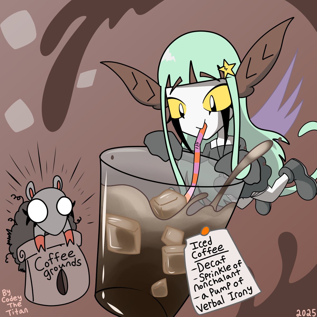 Happy Semi late Iced Coffee Day! You’ve heard of Moths drinking Nectar but what about an iced coffee? Heres my OC Selene the Moth Faerie drinking her favorite drink an Iced cold decaf Coffee. 

#ArtistOnTwitter #DigitalArt #OriginalCharacter
