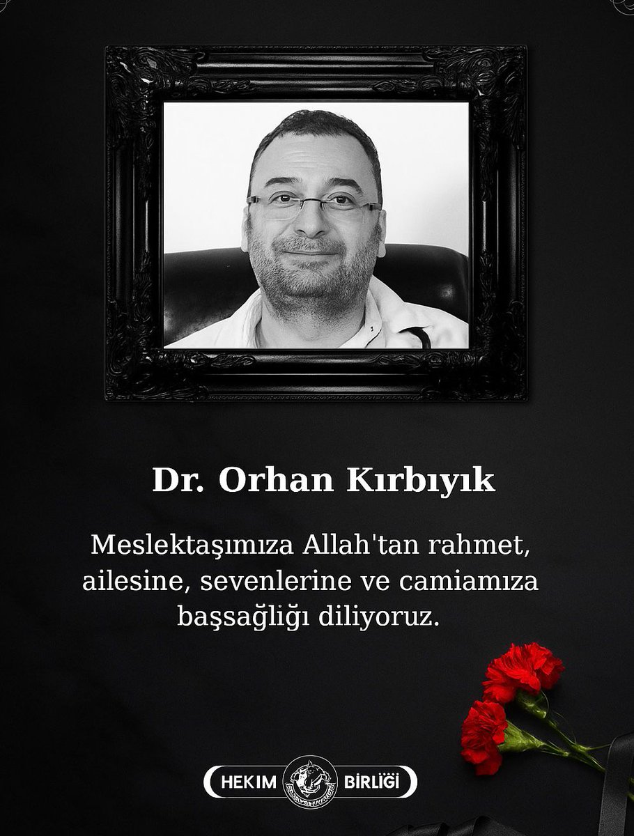 Sivas Numune Hastanesi’nde Dahiliye Uzmanı olarak görev yapan meslektaşımız Dr. Orhan Kırbıyık’ın vefatını öğrenmenin üzüntüsü içindeyiz.
Meslektaşımıza Allah’tan rahmet, ailesine, sevenlerine ve camiamıza başsağlığı dileriz.