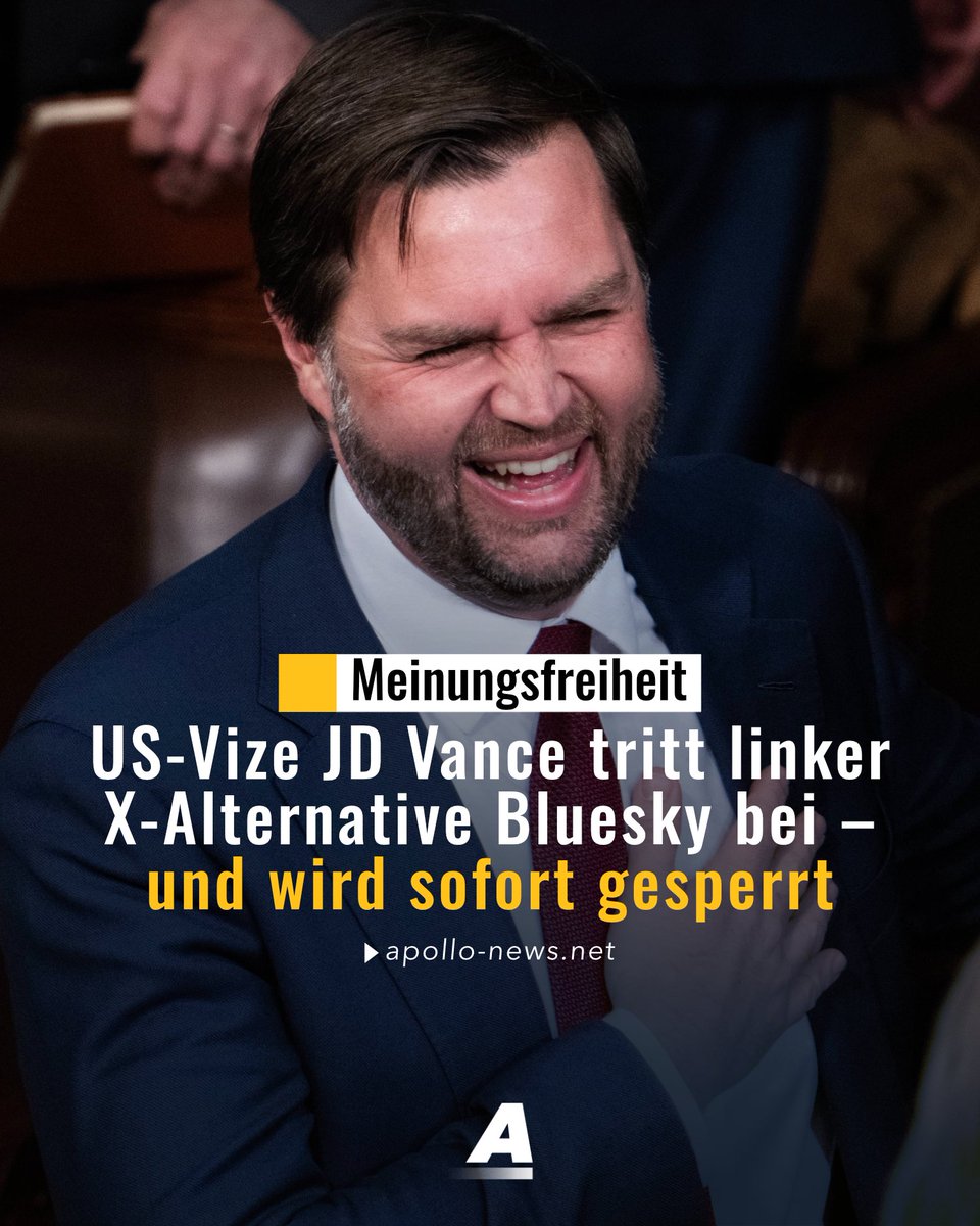 JD Vance kündigte am Freitag an, auch auf der linken X-Alternative Bluesky aktiv zu werden. Doch schon 20 Minuten nach der Ankündigung war sein Account dort bereits gesperrt. Er hatte in seinem ersten Post Hormontherapien für Trans-Jugendliche kritisiert.
apollo-news.net/us-vize-jd-van…