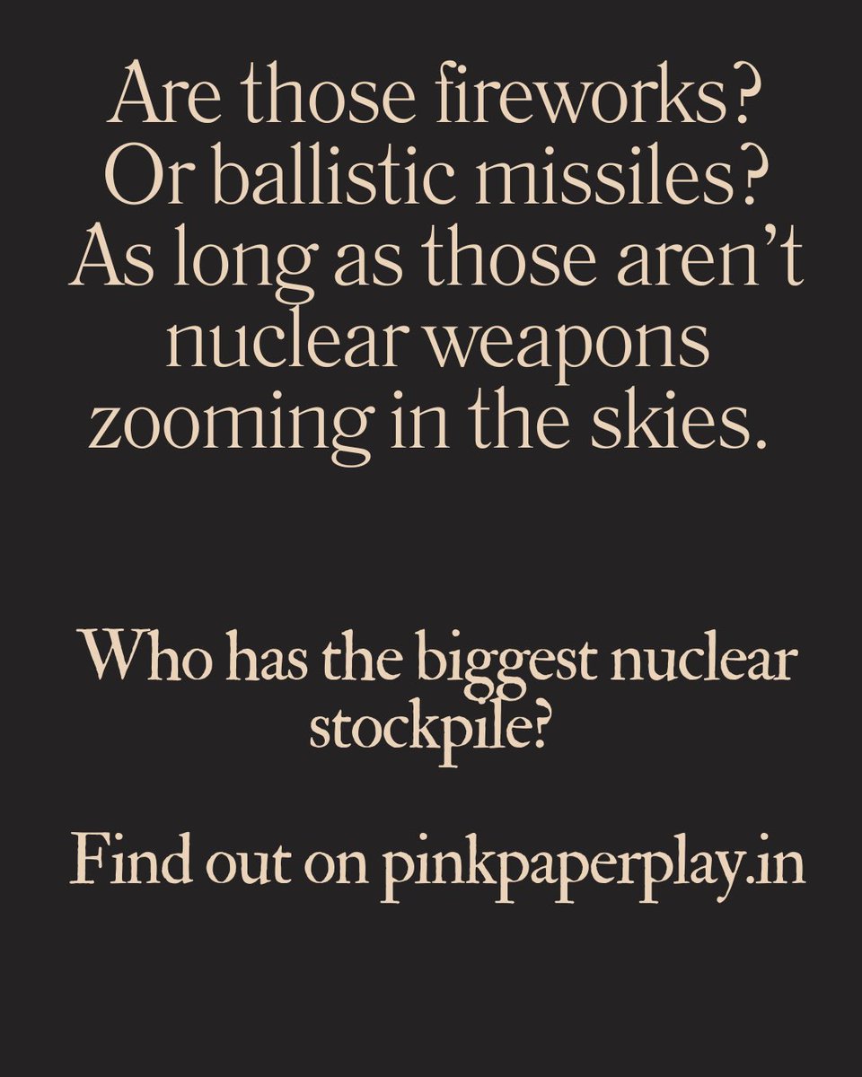 Surreal visuals of missiles in the night skies seem to have become commonplace in 2025.

As the nuclear war chatter grows, do you know which countries have the biggest nuclear stockpiles? 

Play today’s Sequence: pinkpaperplay.in/games/sequence…

#nuclear #IsraelIranWar #missiles