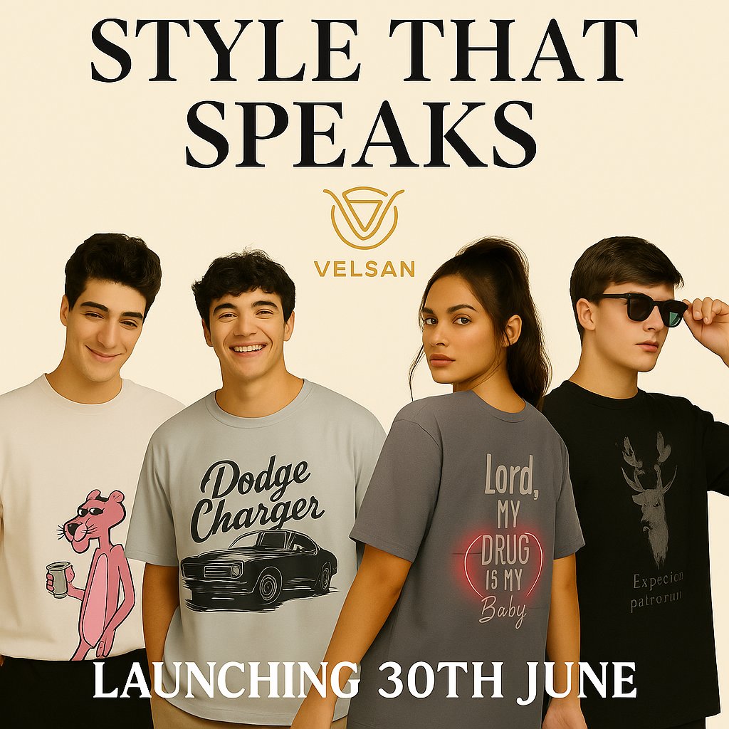 Velsan_clothing's tweet photo. The wait is over.
VELSAN drops STYLE THAT SPEAKS this 30TH JUNE!
Graphic tees that hit different.
🛍️ 25% OFF – Use code: VEL25
📦 Don’t miss the launch!
#VELSAN #Streetwear #FashionDrop #OversizedTee
#SupportSmallBusiness #IndieBrand #StyleTwitter
#OOTD #velsanclothing https://t.co/4y6TIq2N21