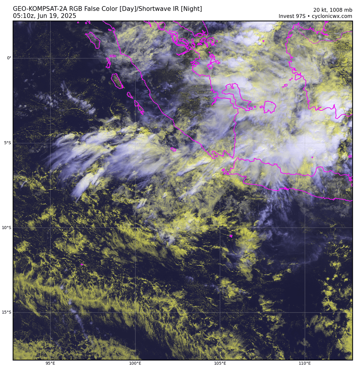 Kenapa ini mendung terus di sisi Barat Jawa dan Selatan Sumatra, hujan juga sporadis?
Sejak 17 Juni kemarin terdapat vorteks di Barat Sumatra. Bergerak ke Timur, semalam jadi pusat tekanan rendah di Barat Daya Banten, diidentifikasi sebagai bibit siklon (invest) 97S.
#IDNwx