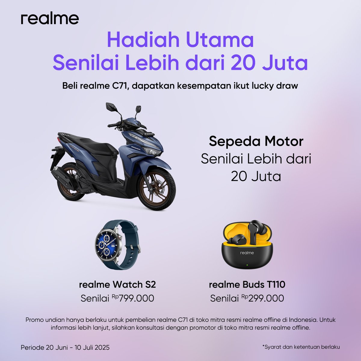 🎉 Beli #realmeC71 dan dapatkan  SEPEDA MOTOR! 🛵🔥
 
Ikutan Lucky Draw berhadiah total lebih dari 20 juta khusus pembelian realme C71 dengan 6300mAh Baterai Lebih Awet di toko mitra resmi realme offline periode 20 Juni–10 Juli 2025!

*S&amp;K berlaku

#realmeC71LongLastingChampion