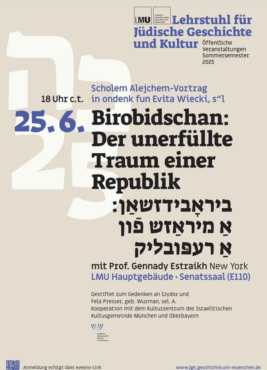 PhilippLenhard's tweet image. Next Wednesday, Gennady Estraikh @nyuniversity will deliver the annual Scholem Alejchem Lecture in #Yiddish @LMU_Muenchen. There will be a livestream as well. jgk.geschichte.uni-muenchen.de/aktuelles/term…