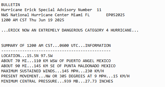 Erick is now a C4 hurricane (how we got here is beyond me)